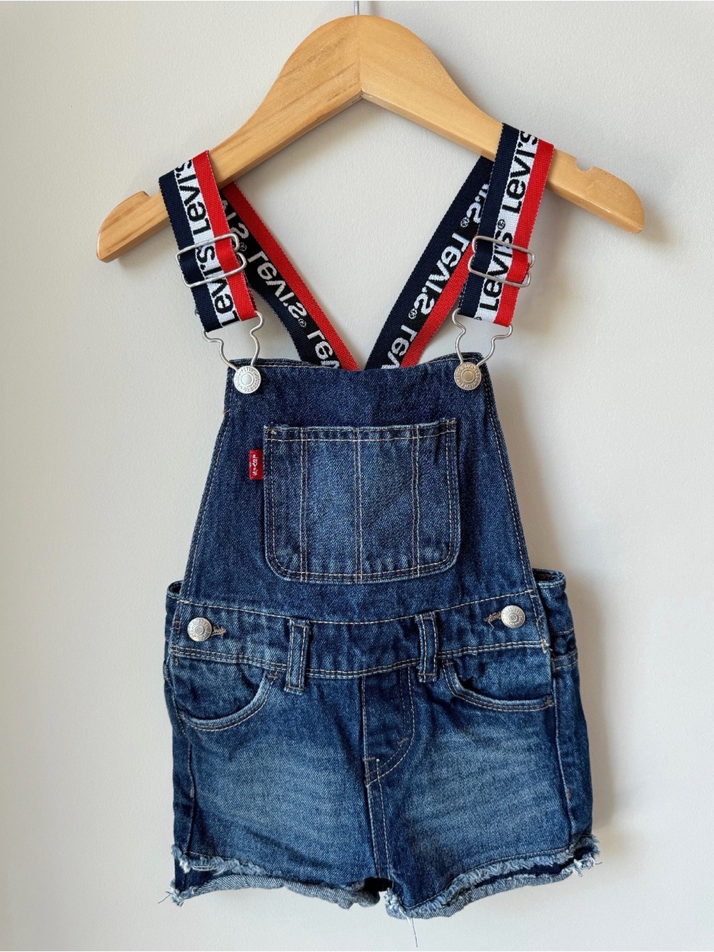 Levi's Kids Red & Navy Denim Short Overalls 2T